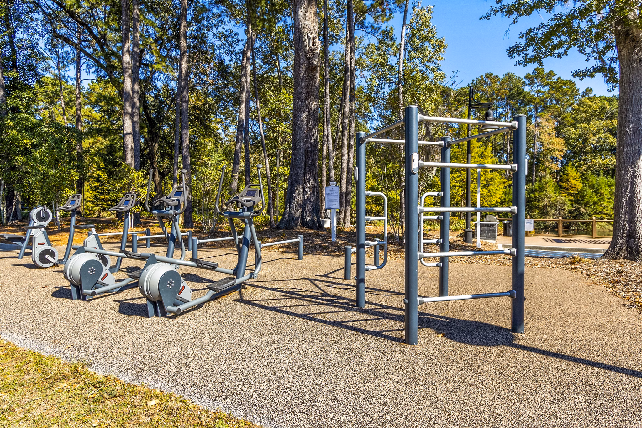 Outdoor fitness center with modern equipment at The Avenues at Verdier Pointe Apartments