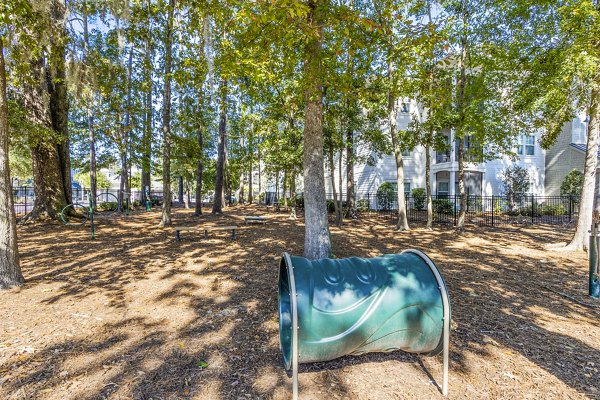 Dog-friendly park at The Avenues at Verdier Pointe Apartments with agility equipment and green spaces