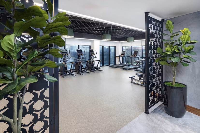 State-of-the-art fitness center with modern equipment at Nomia Apartments luxury apartments