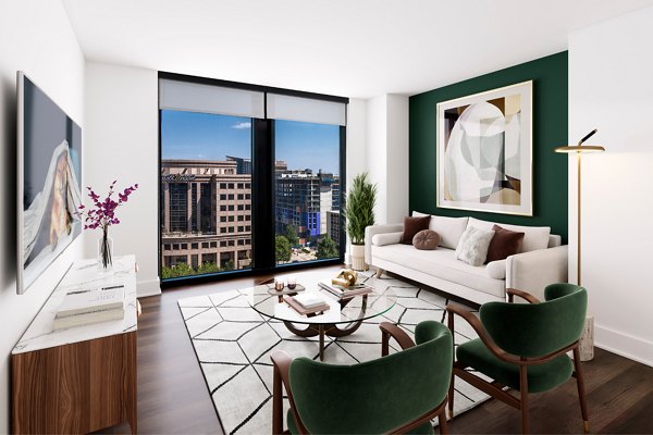 Nomia Apartments: Modern living room with stylish furniture and sleek design