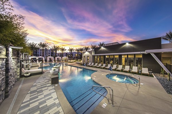 Rooftop pool with city views at Tanager Apartments