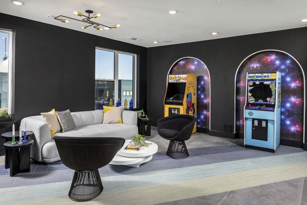 Clubhouse featuring modern design and cozy seating at Broadstone Craft Apartments
