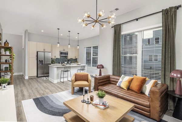 Spacious living room with contemporary design elements in Broadstone Craft Apartments