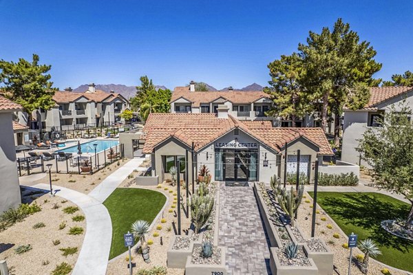 Elegant clubhouse/lobby with modern seating and decor at Hideaway North Scottsdale Apartments