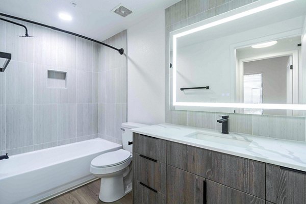 Nines at Kierland Apartments: Modern bathroom with sleek fixtures and marble countertops
