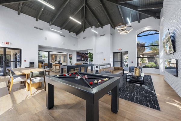 clubhouse game room at San Portella Apartments