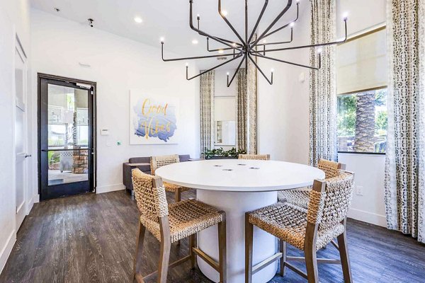 Clubhouse meeting facility with modern design elements at Zone Apartments