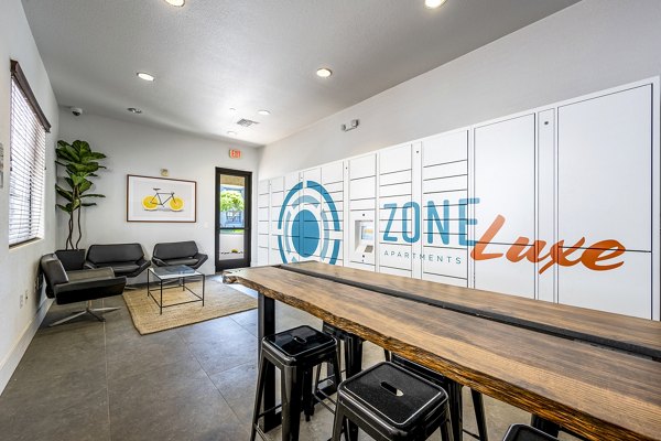 Modern clubhouse parcel locker at Zone Luxe Apartments in Austin, offering secure package storage for residents