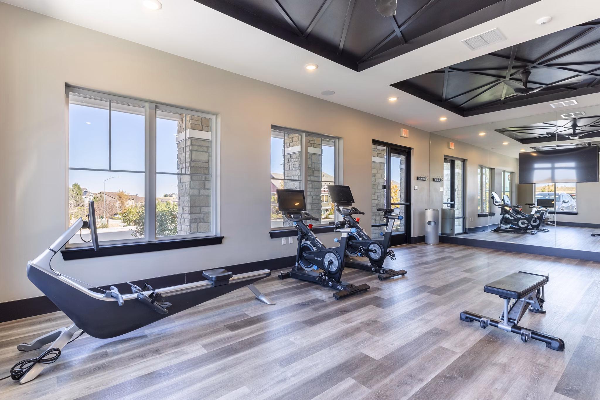 Fitness center with modern equipment at Five810 Southlands Apartments