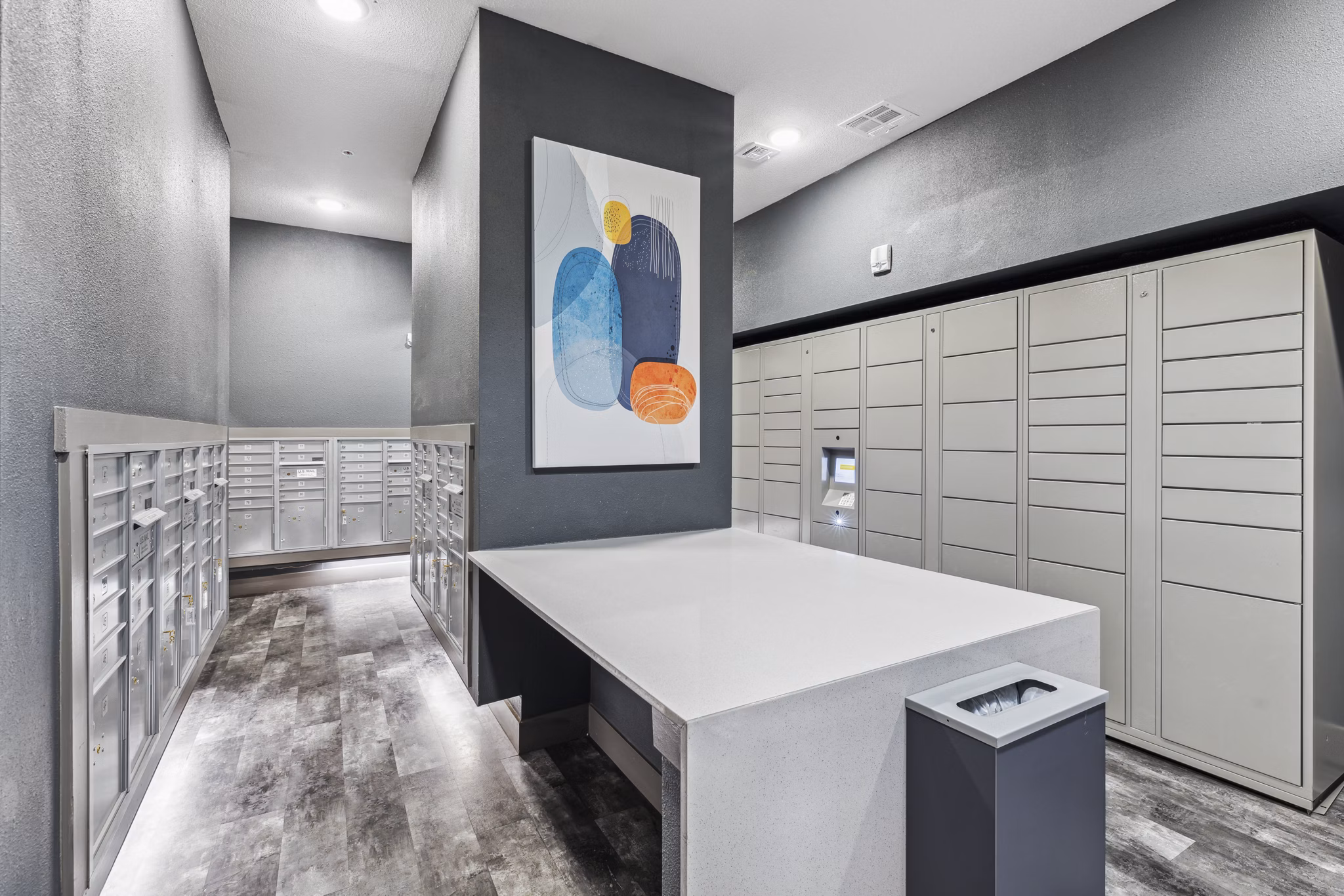 Mezz at Fiddler's Green: Elegant clubhouse interior with modern furnishings and natural light in luxury apartments