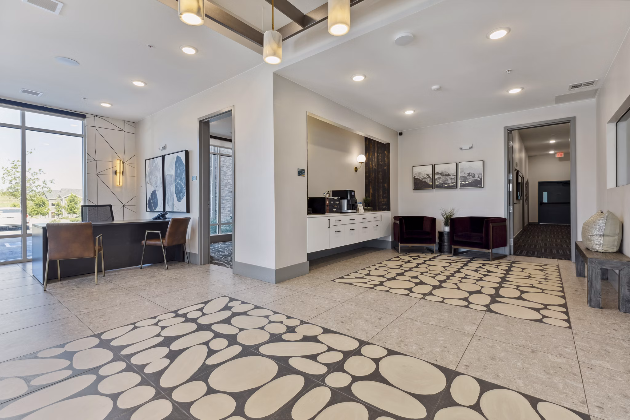 Modern clubhouse with stylish seating at Talus Flats Apartments