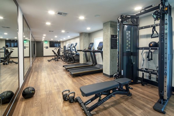Fitness center with modern equipment at Vora Lux Apartments