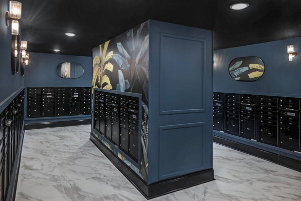 Clubhouse lobby with modern furnishings and sleek design at Broadstone 2Thirty Apartments in a luxury setting