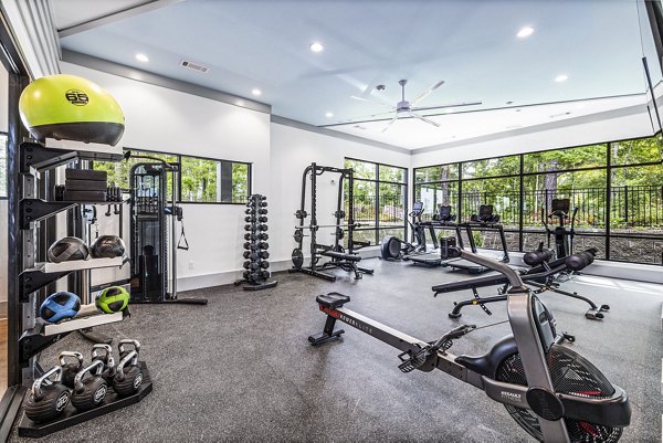 State-of-the-art fitness center with modern equipment at Everly on 401 Apartments in vibrant downtown setting
