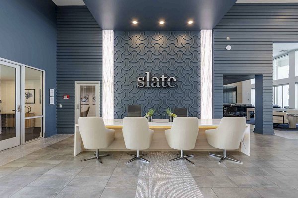 Slate Scottsdale Apartments: Modern clubhouse with communal seating and elegant decor
