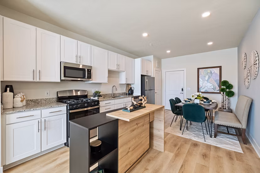Modern kitchen with stainless steel appliances at Birchway Perry Road Apartments, ideal for luxurious living in a Greystar community