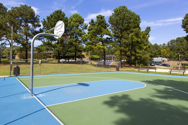 Indoor basketball court featuring hardwood flooring at Collins Crossing Apartments, providing residents with a premium sports amenity