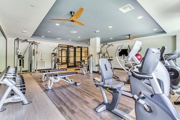 State-of-the-art fitness center at The Laurel Preston Hollow Apartments with modern equipment and spacious workout areas