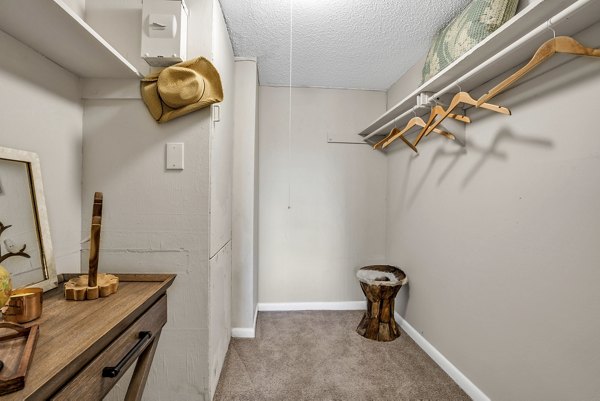 Walk-in closet with custom shelving in Castilian Apartments luxury apartments