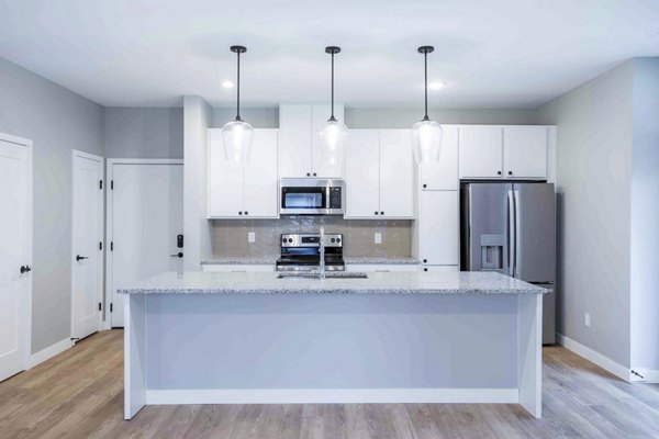 Modern kitchen with stainless steel appliances at Summerwell Maple Grove Townhouses