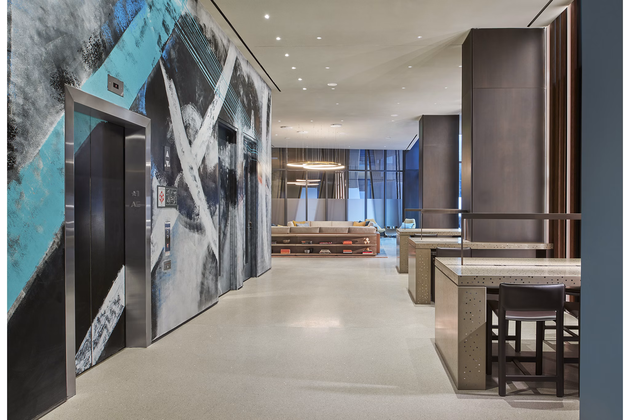 Clubhouse featuring luxurious seating and modern decor at Crossing DC Apartments, a prime example of Greystar luxury living in Washington, DC