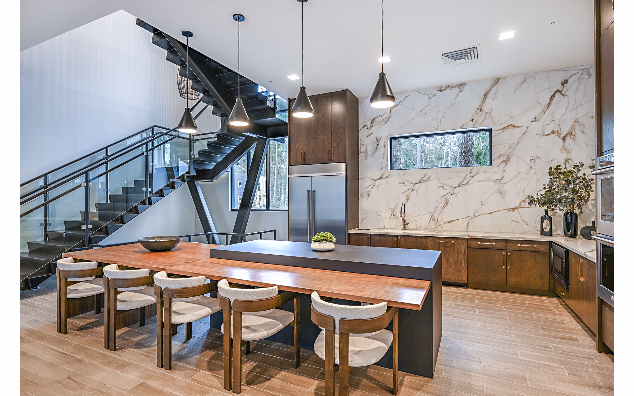 Clubhouse with modern design and seating at Presidium Park Apartments