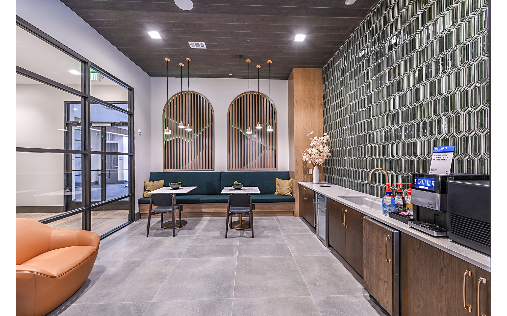 Modern clubhouse featuring stylish dÃ©cor and seating at Presidium Park Apartments, perfect for social gatherings and resident events