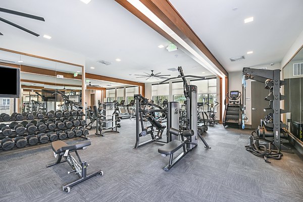 State-of-the-art fitness center featuring modern equipment at Presidium Park Apartments, a Greystar luxury community