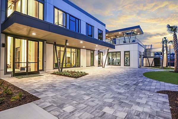 Elegant patio with modern seating at Presidium Park Apartments