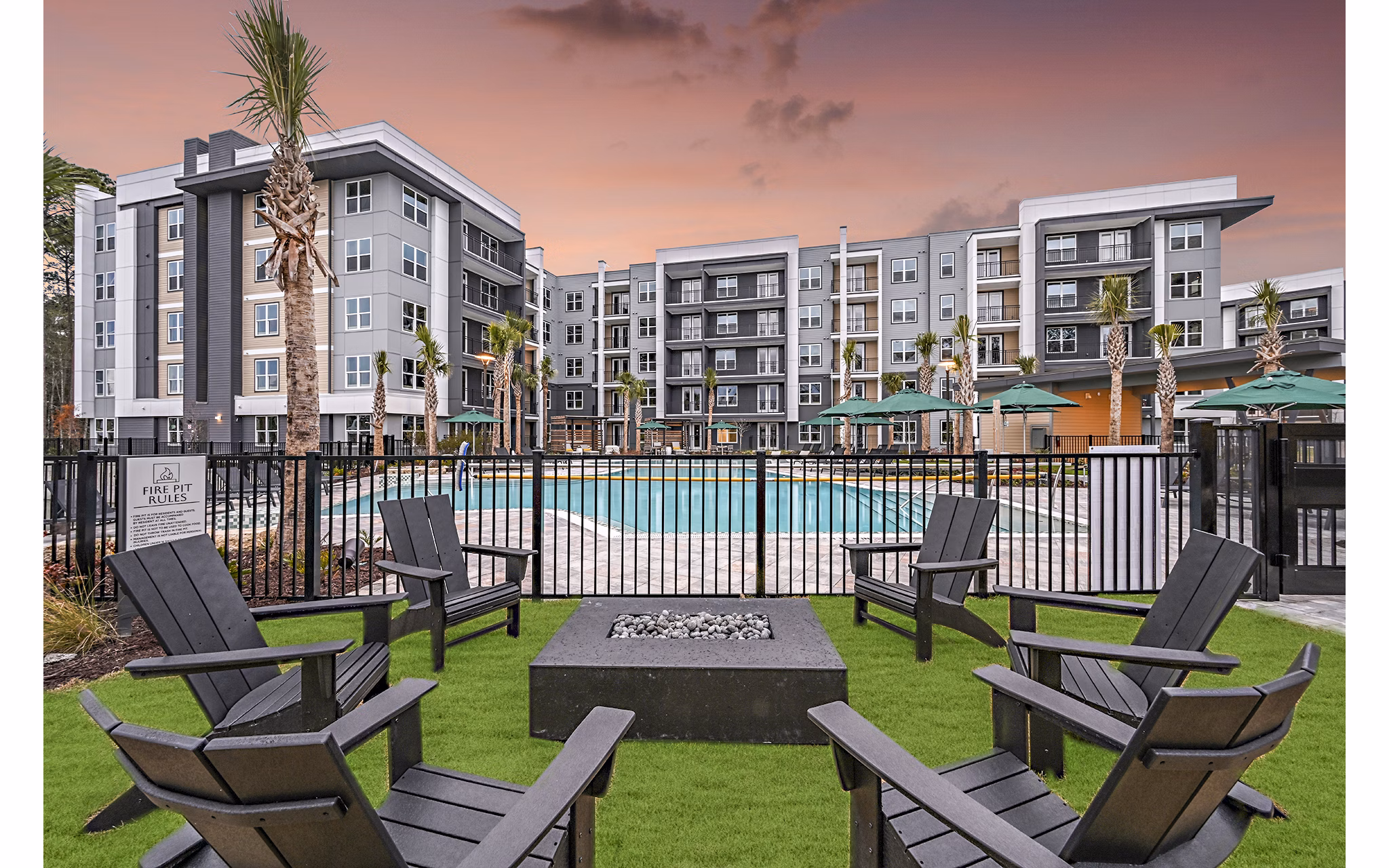 Intimate fire pit patio at Presidium Park Apartments ideal for gatherings and leisure