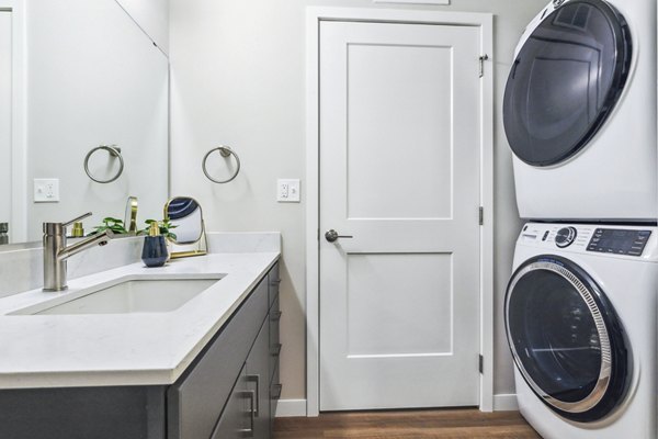 Modern bathroom with sleek fixtures at The Eddi Apartments