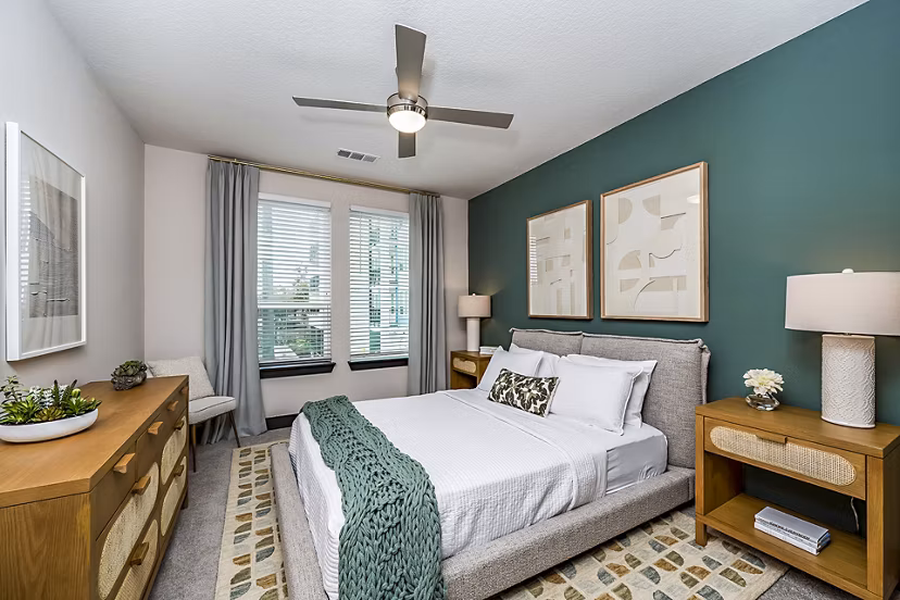 Luxurious bedroom with contemporary design at Presidium Regal Apartments