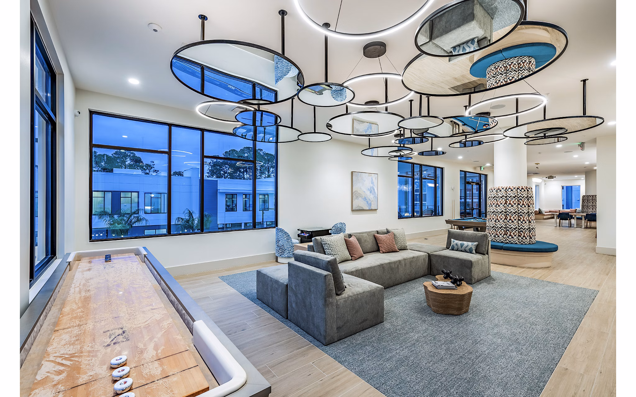 Clubhouse game room featuring pool table and seating area at Presidium Regal Apartments