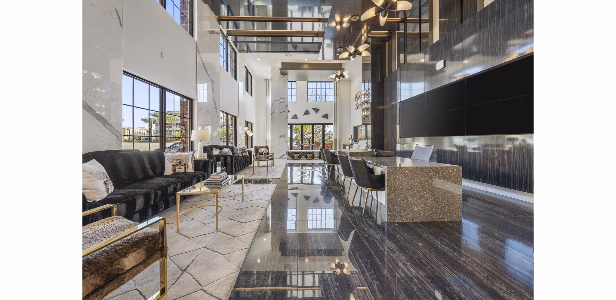 The Griffin Apartments: Modern clubhouse interior with comfortable seating