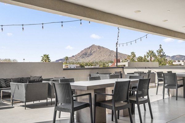 Tranquil courtyard with modern landscaping at The Griffin Apartments, ideal for relaxation and community gatherings