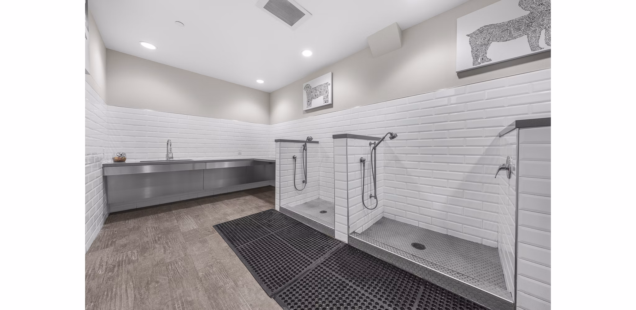 Dog wash station with modern amenities at Riverwood Apartments