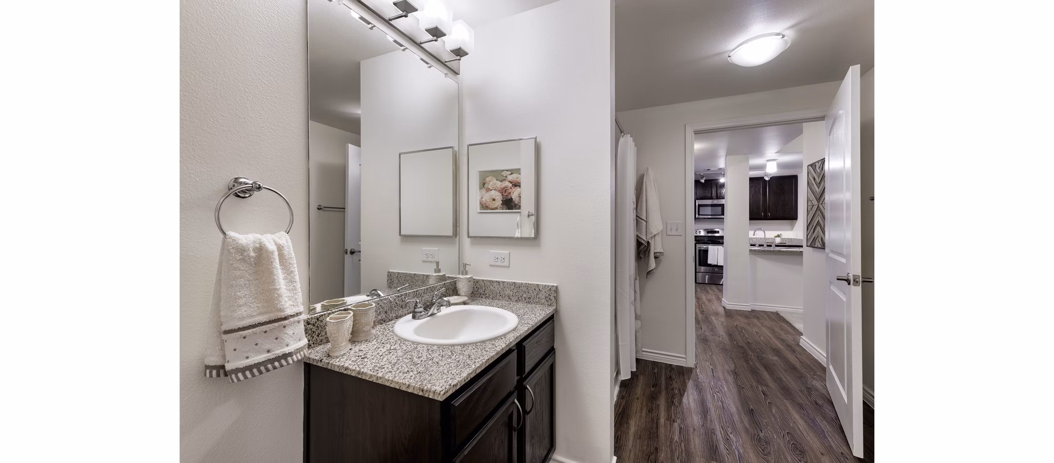 Modern bathroom with sleek fixtures at Aviva Fort Worth Apartments