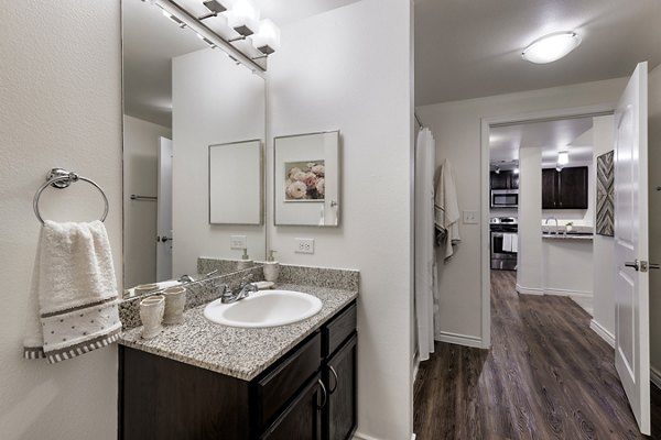 Modern bathroom with sleek fixtures at Aviva Fort Worth Apartments