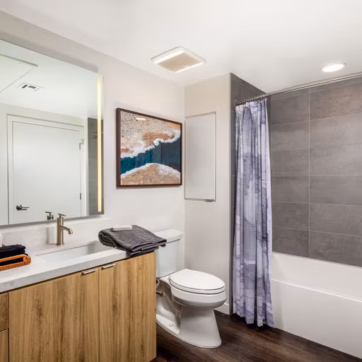 Modern bathroom featuring sleek design elements in Paloma Apartments luxury complex