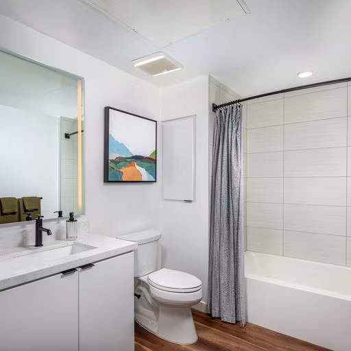 Modern bathroom with sleek fixtures at Paloma Apartments: luxury living by Greystar