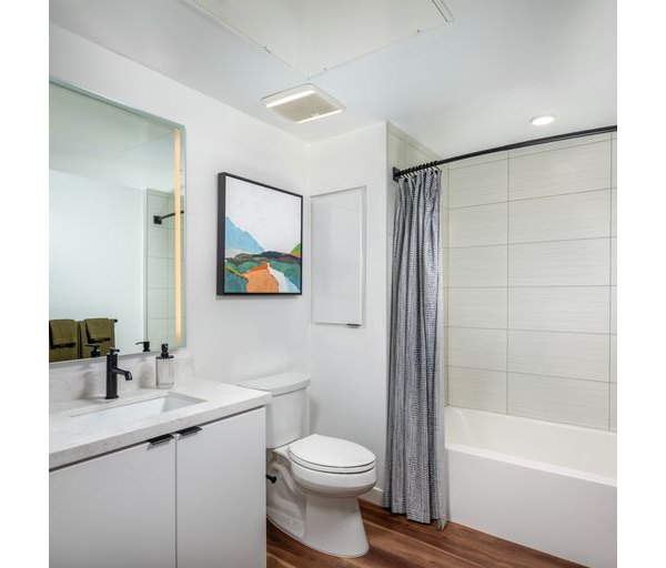 Modern bathroom with sleek fixtures at Paloma Apartments: luxury living by Greystar