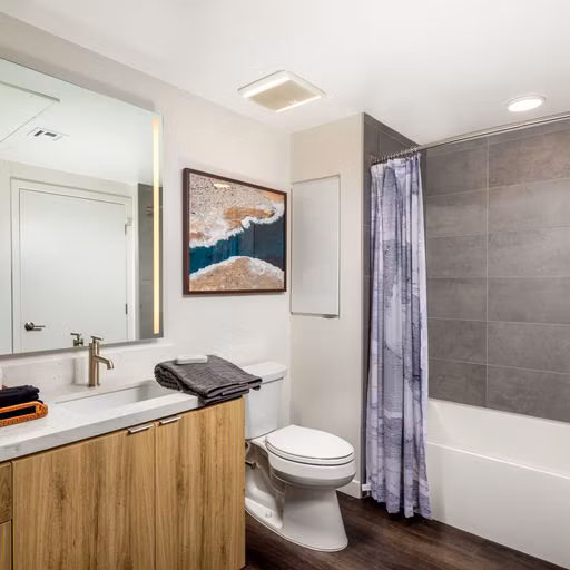 Modern bathroom featuring sleek fixtures and elegant design at Paloma Apartments