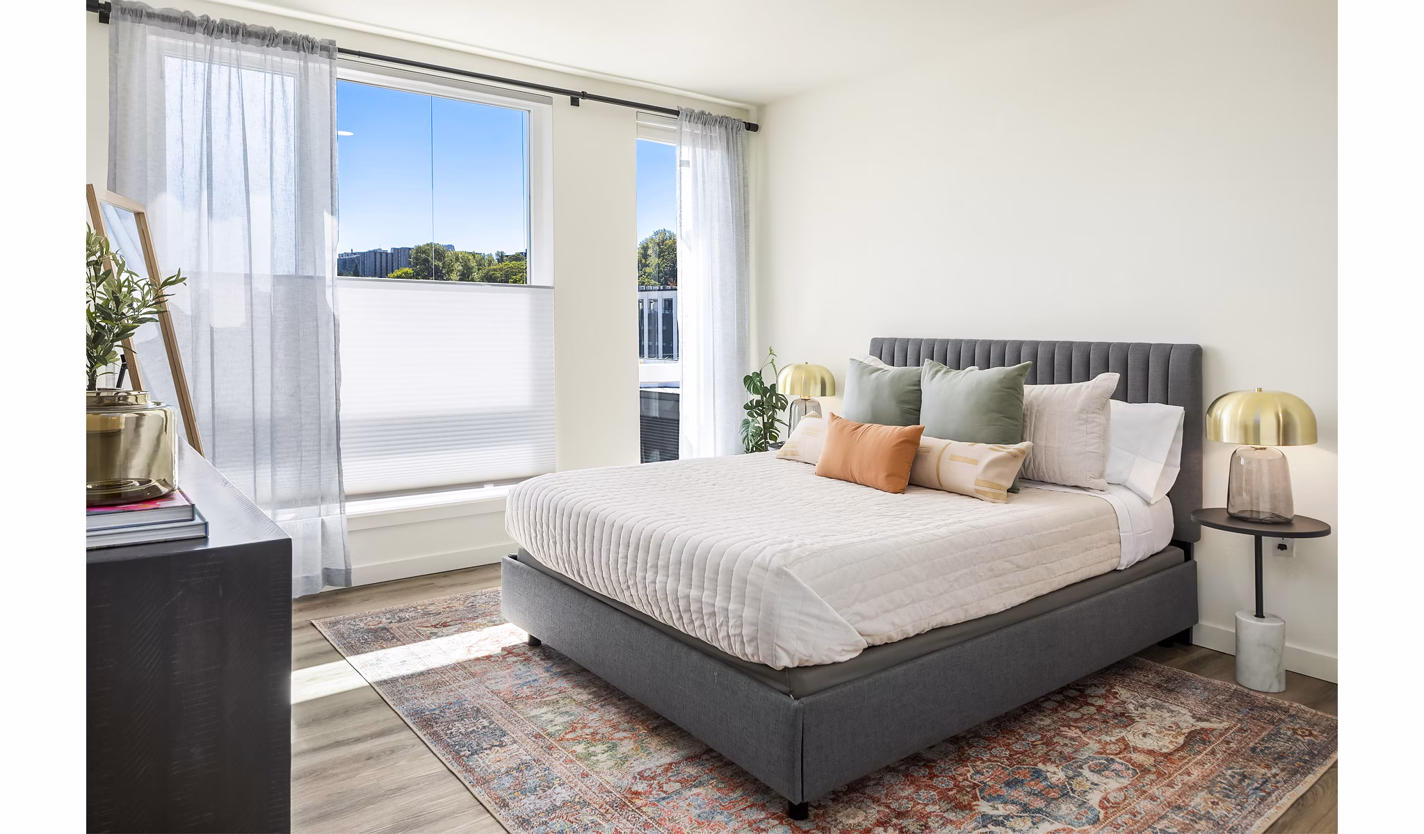 Stylish bedroom with contemporary decor at Broadstone Strata Apartments