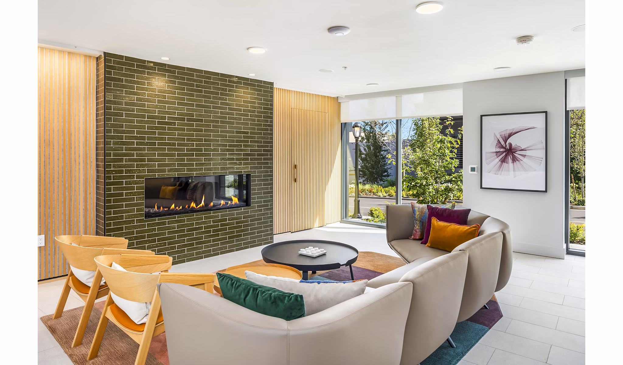 Elegant clubhouse with modern furnishings at Broadstone Strata Apartments, offering luxury social and entertainment spaces