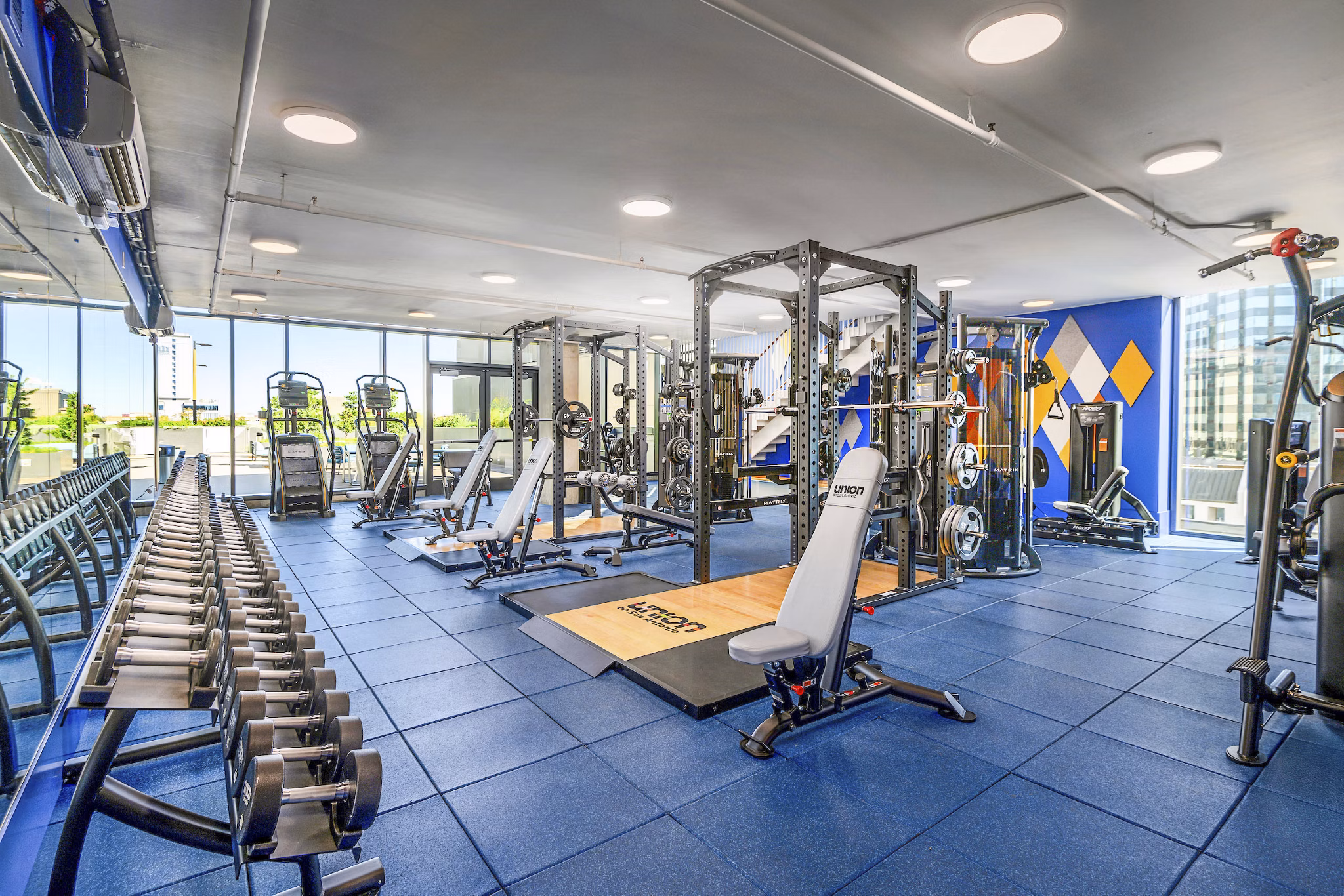fitness center at Union on San Antonio Apartments