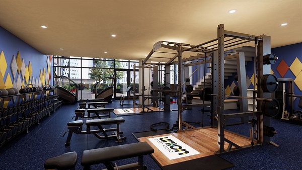 fitness center at Union on San Antonio Apartments