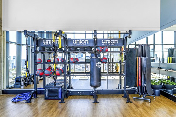 fitness center at Union on San Antonio Apartments