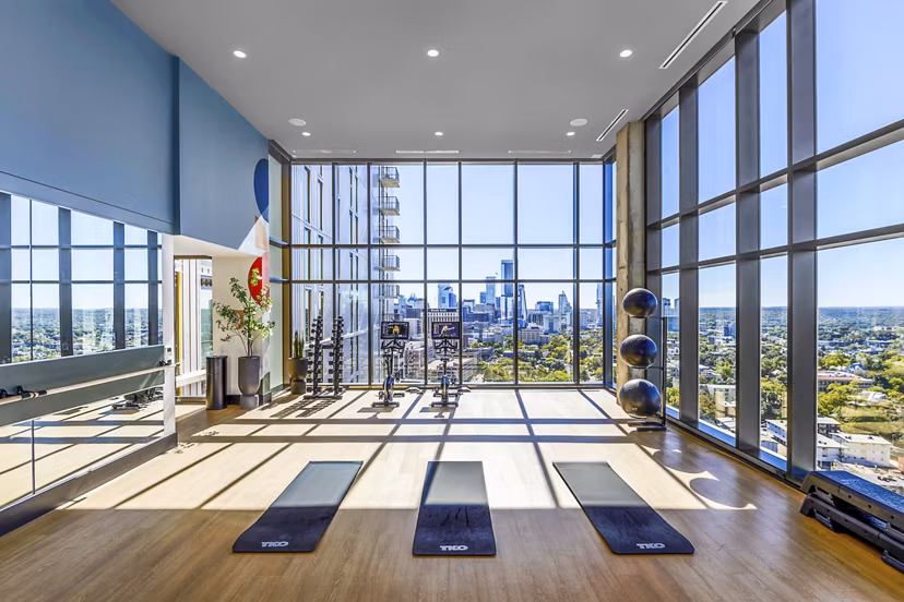 yoga/spin studio at Union on San Antonio Apartments