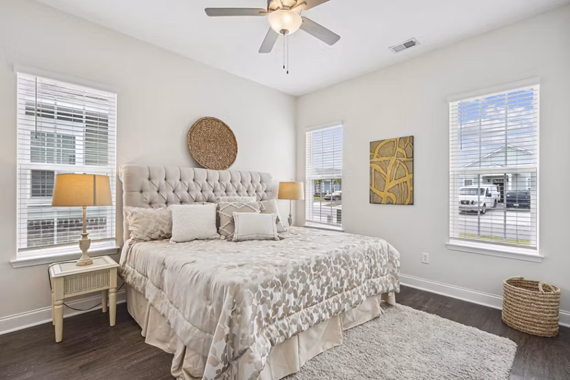 Elegant bedroom with plush decor at Ailsa Village Apartments