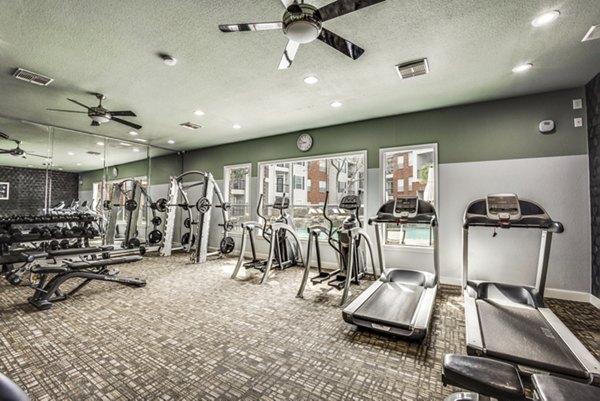 fitness center at Woodland Park Apartments